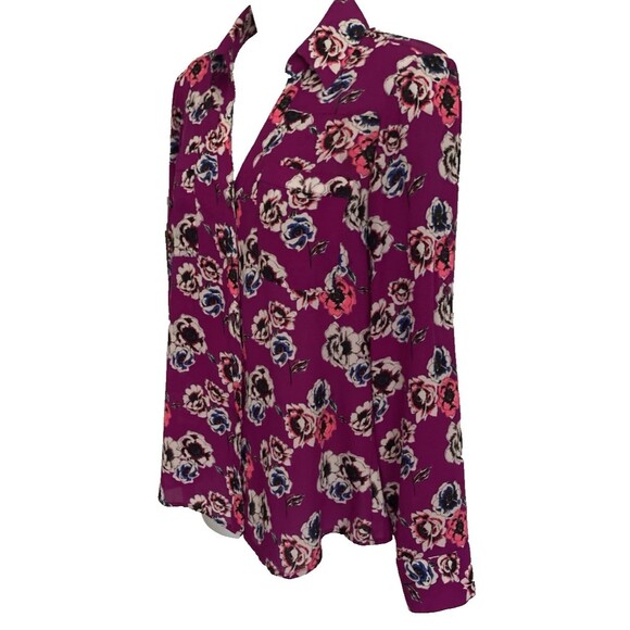 Express The Portofino Shirt Womens Sz Small Purple Floral Roll Tab Sleeve Mod - Picture 9 of 11